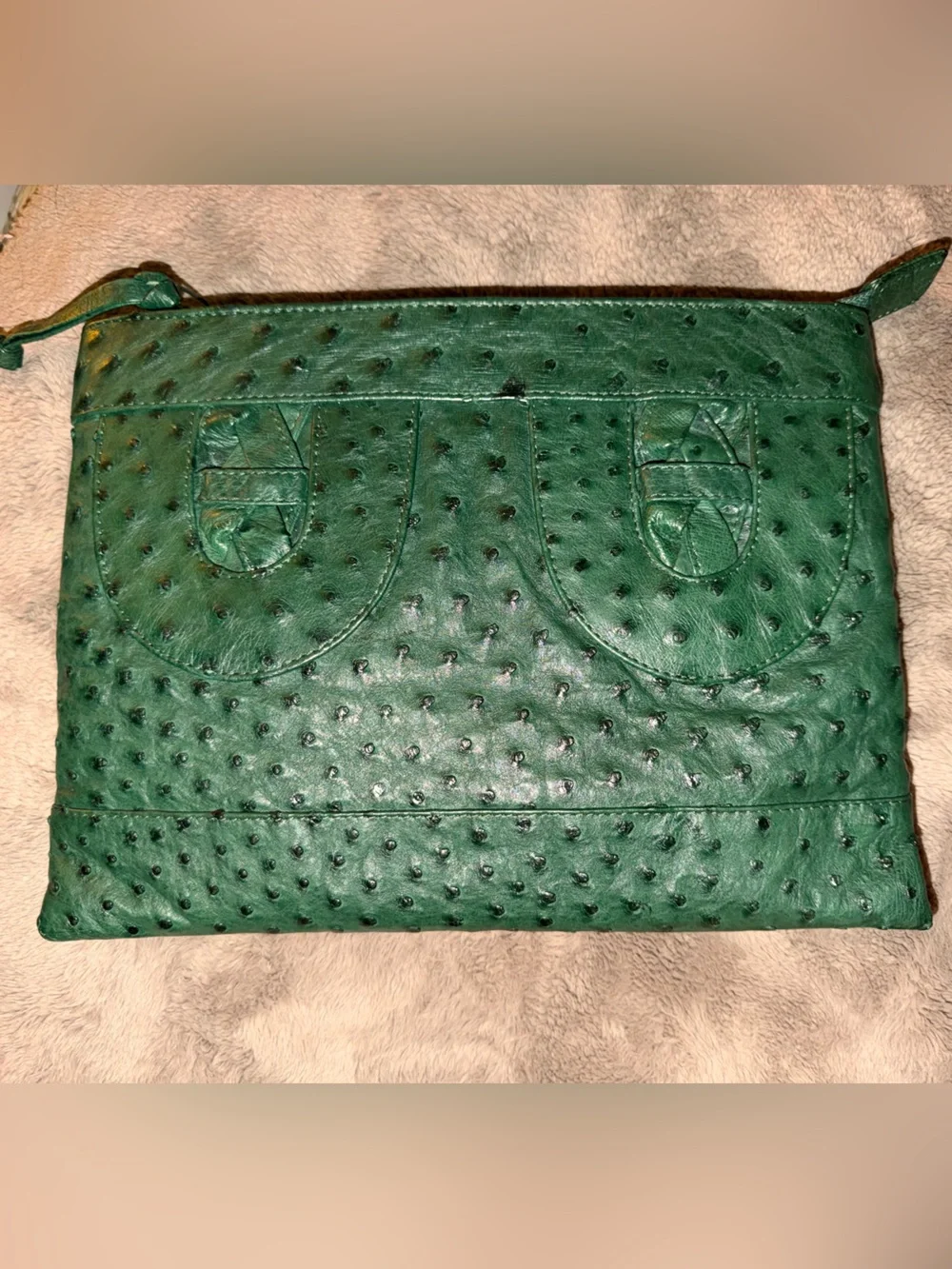 Rare Vintage Genuine Ostrich Leather Clutch Bag Emerald Green Exotic Skin